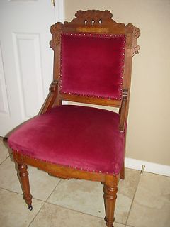   Eastlake Red Velvet Carved Solid Wood Chair Local Pickup 93536