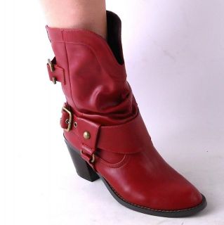 NEW WOMENS RED BLOCK HEEL WESTERN BOOTS SIZE 7.5