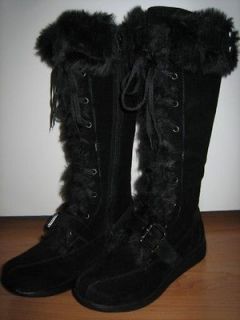 New FUZZY Suede Fur adjustable Lace Flat Boots ALL Sz