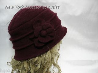100% Wool Winter Cloche Bucket Flower Crushable Church Hat Cap Black D 