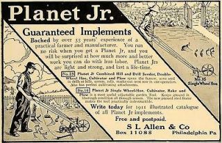 1911 Ad S L Allen & Co Planet Jr Garden Tools Yard   ORIGINAL 