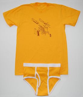 Mens Gun Briefs & Shirt Underwear Set Adult Baby Vintage Style S, M 