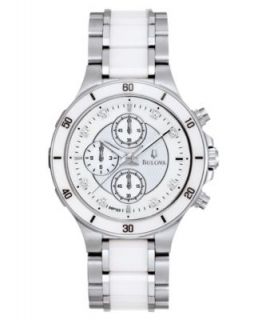 Bulova Watch, Womens Chronograph Diamond Accent Stainless Steel and 