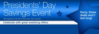 Presidents Day Savings Event While supplies last. Ends 2/25/12. Valid 
