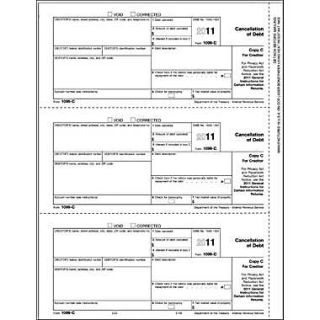 TOPS® 1099C Tax Form, 1 Part, Creditor/State Copy C, White, 8 1/2 x 