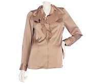 Dennis Basso Stretch Matte Charmeuse Ruffle Front Blouse   A217453