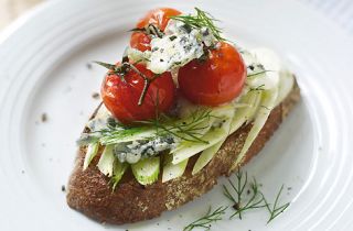 Bruschetta topped with fennel blue cheese and tomato thumb daba0157 