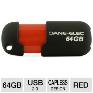 Dane Elec USB Flash Drive   64GB, USB 2.0, Red 