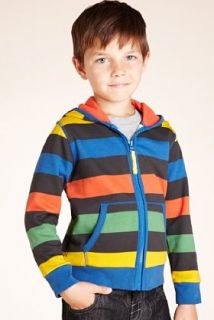 Cotton Rich Multi Striped Hooded Sweat Top with Stay New™   Marks 