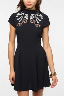 Pins and Needles Embroidered Neck Dress   Urban Outfitters