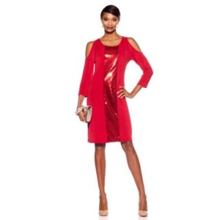 Slinky® Brand Cold Shoulder Dress with Sequin Panel