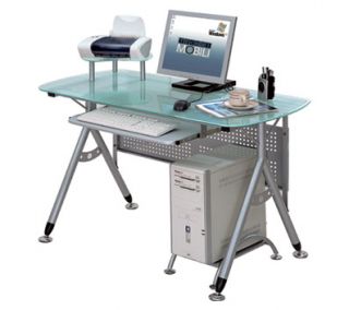Techni Mobili Glass & Steel Ergonomic Computer Desk, Silver
