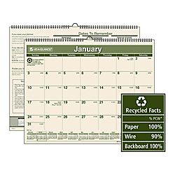 AT A GLANCE® 100% Recycled Monthly Wall Calendar, 15 x 12, January 