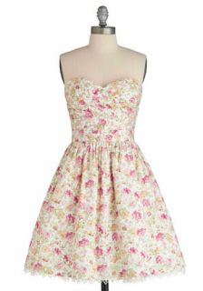 Patio Party Dress   White, Multi, Green, Pink, Tan / Cream, Floral 