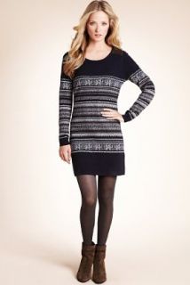 Autograph Shoulder Patch Fair Isle Knitted Dress with Cashmere   Marks 