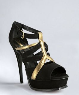 Yves Saint Laurent black suede and leather Tribute 105 platform 
