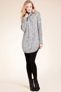 Indigo Collection Roll Neck Chunky Knit Tunic with Wool   Marks 
