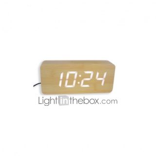 EUR € 45.99   mode houten witte LED alarm klok met thermometer 