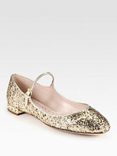 Miu Miu   Glitter Rhinestone Heel Mary Jane Flats