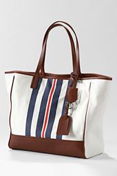 Womens Kirsten Canvas and Leather Stripe Large Tote Bag