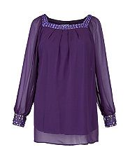Purple (Purple) Rubys Closet Purple Embellished Tunic Top  268179750 