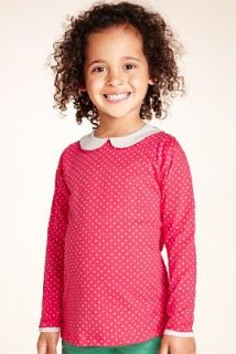 Pure Cotton Peter Pan Collar Spotted T shirt with Stay New™   Marks 