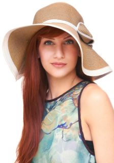 French Riviera Doors Hat   Brown, White, Bows, Casual, Boho, Summer 