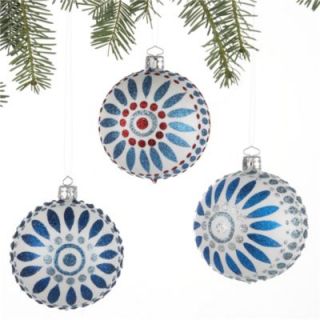 Set of 3 Scandi Flower Ball Ornaments Available in Silver , Blue 