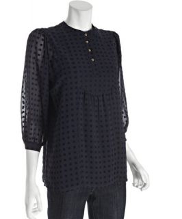 Shoshanna navy flocked square dot Vanessa blouse