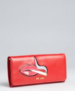 Prada red leather smoking lips snap continental wallet   up to 