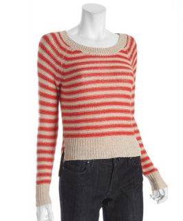BCBGMAXAZRIA red and tan striped cotton blend Risa boatneck sweater