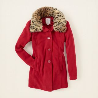 girl   leopard trim fleece coat  Childrens Clothing  Kids Clothes 