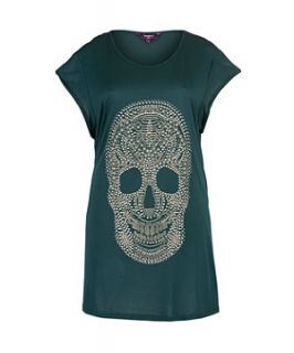 Dark Green (Green) Inspire Dark Green Bling Skull T Shirt  257798638 