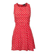 Red (Red) AX Paris Red Cat Print Skater Dress  268640660  New Look