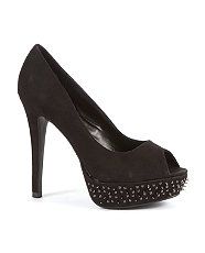Black (Black) Black Studded Platform Peep Toe Heels  264336401  New 