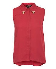 Dark Red (Red) Tokyo Doll Red Metal Tipped Collar Sleeveless Blouse 