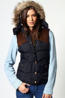  Sale  Autumn Winter  Kasia Fur Hood Qulited Gilet