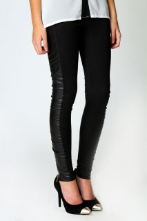 Ava Skinny Fit Ponte PU Side Treggings with Zip at boohoo