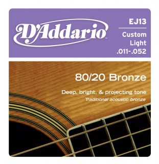 Addario EJ13 80/20 Bronze Acoustic Guitar Strings (.011 .052 Custom 
