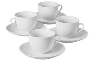 Living 4 Piece Porcelain Tea Cup and Saucer Set   White. from Homebase 