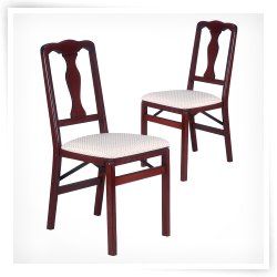 Stakmore Queen Anne Wood Folding Chairs with Upholstered Seat   Set of 