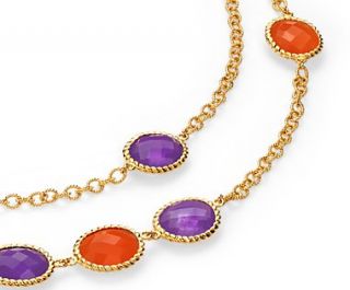 Amethyst and Carnelian Necklace in Gold Vermeil   35 Long  Blue 