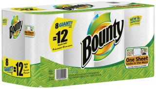 Bounty Paper Towels, 8 Giant Rolls (equivalent to 12 Regular Rolls)