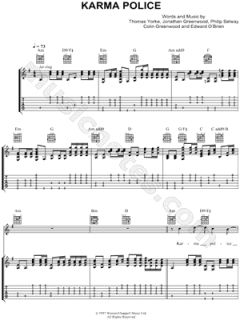 Image of Radiohead   Karma Police Guitar Tab    & Print