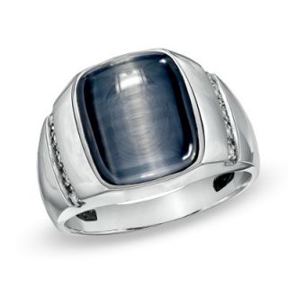 Mens Simulated Grey Cats Eye and Diamond Accent Ring in 10K White 