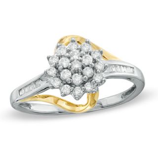 CT. T.W. Baguette and Round Diamond Sunflower Twist Ring in 10K 