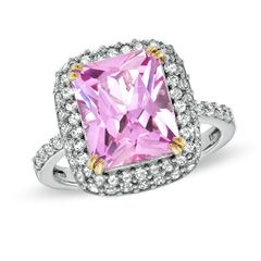 Radiant Cut Lab Created Pink and White Sapphire Frame Ring in Sterling 