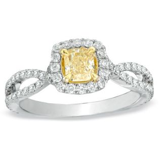 CT. T.W. Certified Radiant Cut Yellow and White Diamond Ring in 18K 