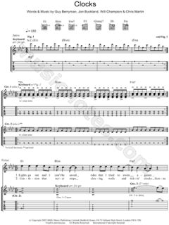 Image of Coldplay   Clocks Guitar Tab    & Print