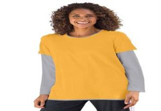 Plus Size Top, cotton t shirt with crewneck layered look  Plus Size 
